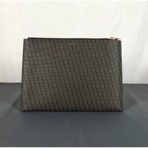 Saint Laurent Monogram Coated Canvas & Leather Pouch With Gold-Tone Hardware